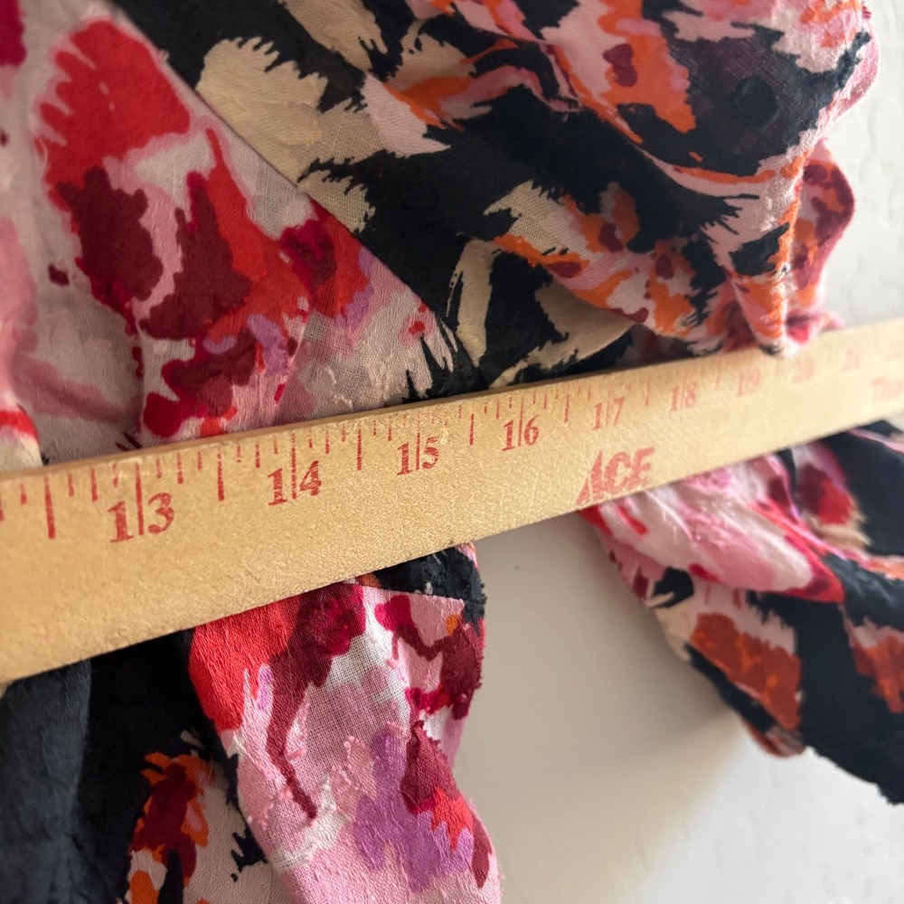 Anthropologie Blossom Maxi Dress Floral Puff Sleeve Smocked Tiered Black Pink M - Picture 6 of 7
